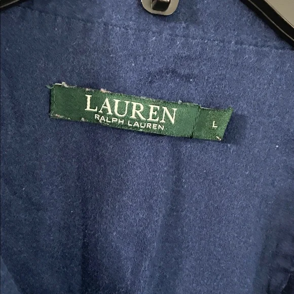 Lauren Ralph Lauren navy/white piping long sleeve notch collar button up pj set - Picture 4 of 10